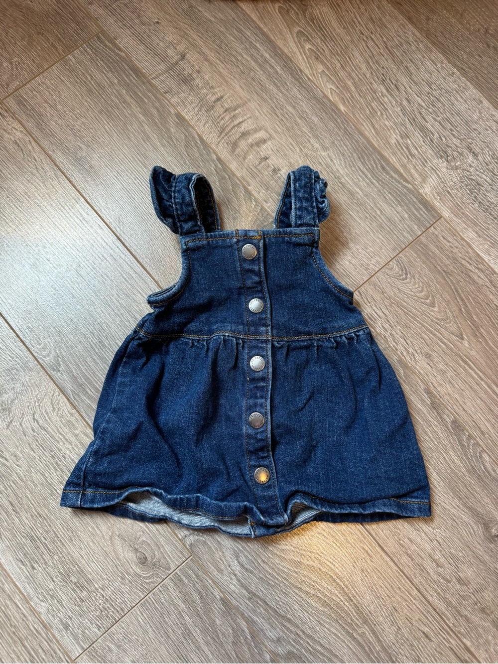 Joe Fresh Dark Blue Denim Ruffle-Strap Overall Dress